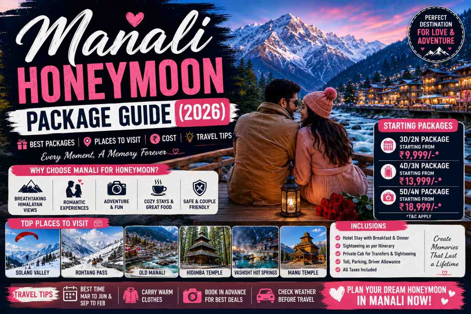 Manali Honeymoon Package Guide (2026) – Best Packages, Places to Visit, Cost & Travel Tips