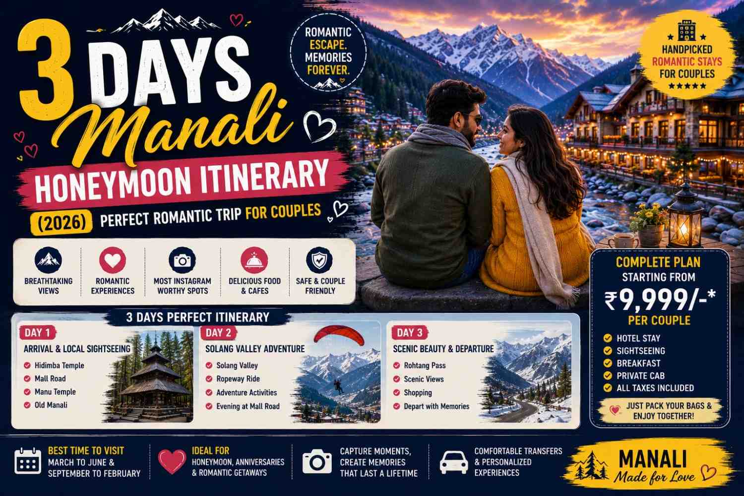 3 Days Manali Honeymoon Itinerary (2026) – Perfect Romantic Trip for Couples