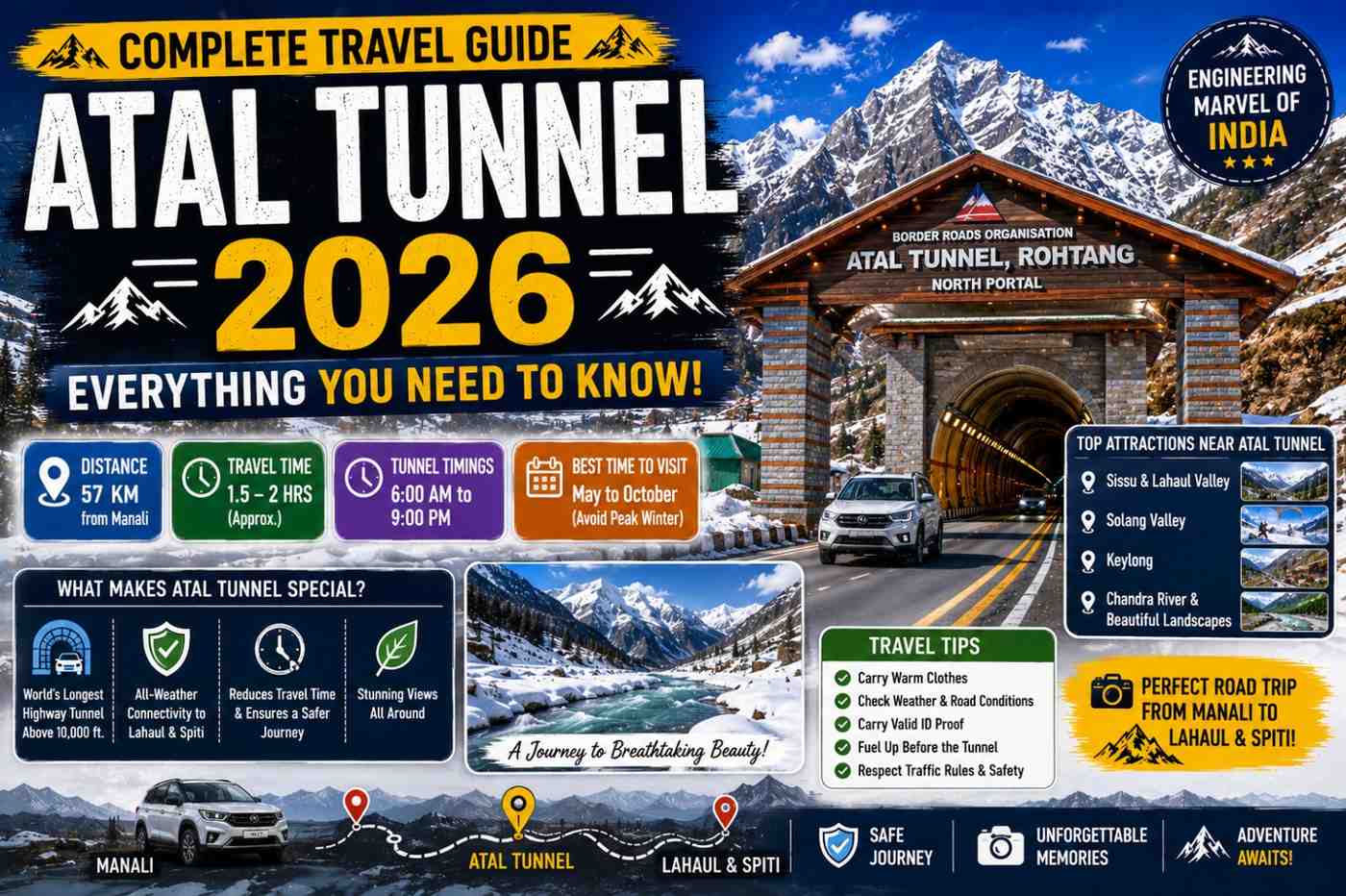 Atal Tunnel Complete Travel Guide 2026 – Distance, Timings, Attractions & Travel Tips